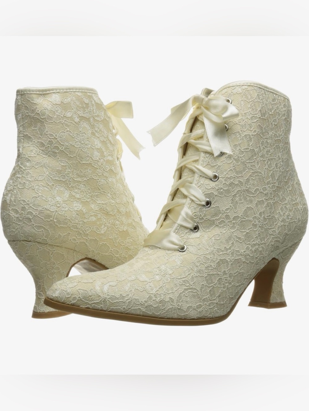 Ivory Lace Satin Ribbon Ankle Boots